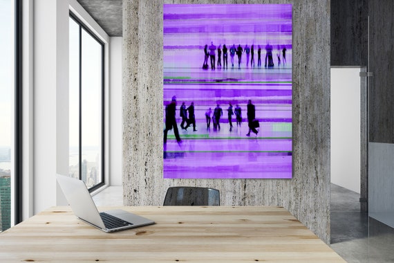 Going To Work 3, Violet Green Black Office Wall Art, Teal Corporate Office Decor, Extra Large Canvas Art Print up to 72" by  Irena Orlov