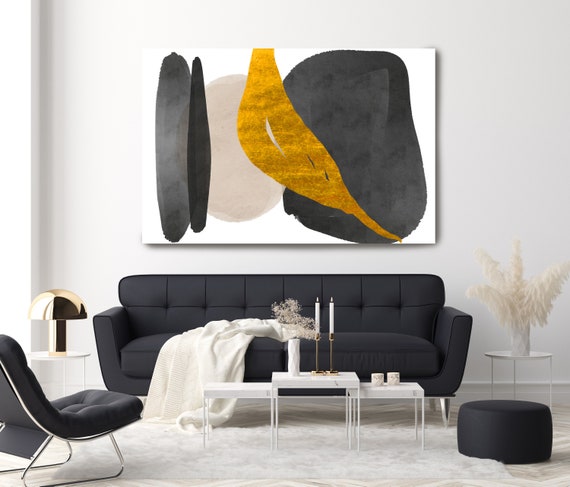 Modern Gold Black Canvas Art Print Scandinavian Minimalist abstract Wall decor Modern Art shape colors design 12-06-05