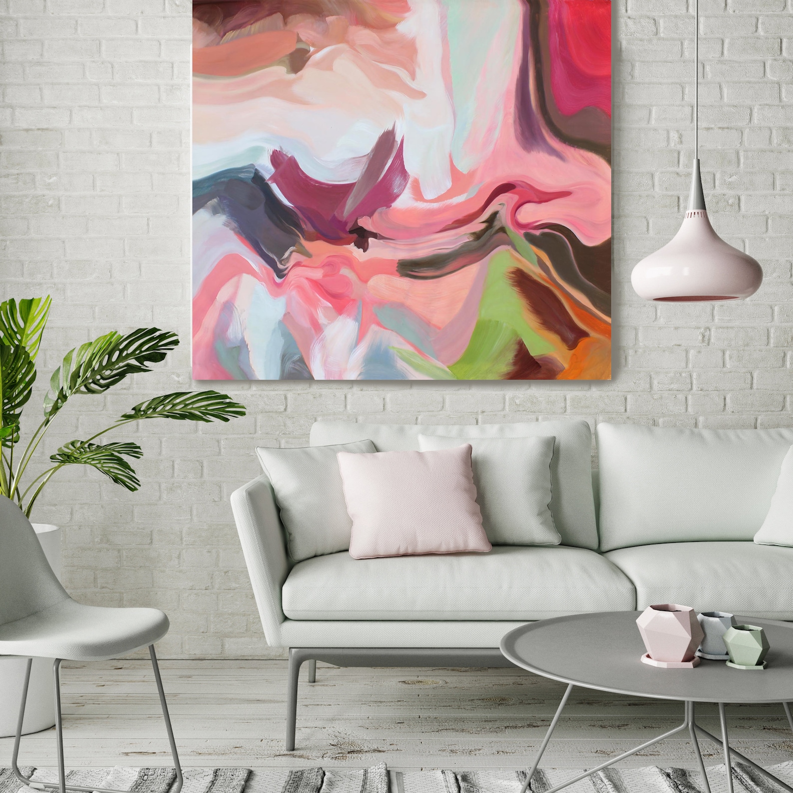 Large Colorful Abstract, Environmental Vibrations 3, Pink Red Green ...