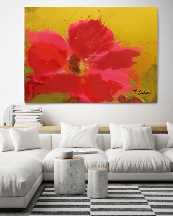 Red  floral affection. Floral Painting, Red Abstract Art, Large Abstract Colorful Contemporary Canvas Art Print up to 72" by Irena Orlov