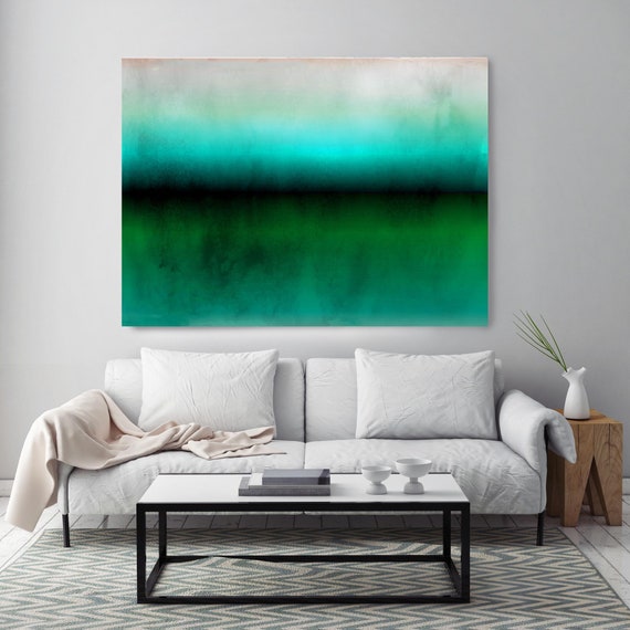 Abstract Minimalist Rothko Inspired 1-19-2. Abstract Painting Giclee of Original Wall Art, Blue Green Large Canvas Art Print up to 72"