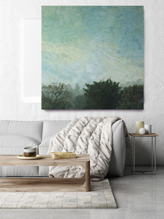 Huge Rustic Landscape Painting Canvas Art Print, Extra Large Green Blue Canvas Art Print up to 50" by Irena Orlov