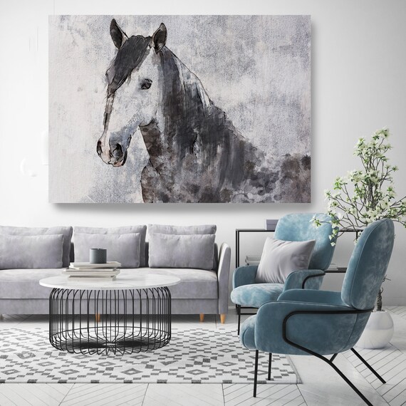 Gorgeous Dark Horse, Horse Painting Gray Horse Art, Horse Decor Painting,Horse Wall Art,Animal Art, Large Canvas Print Horse Art