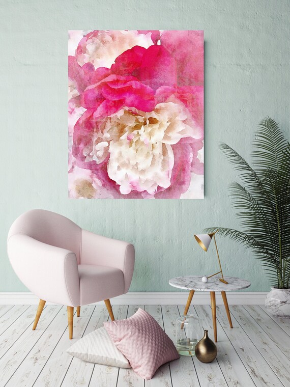 Pink Peony Watercolor Painting Print, watercolor peony, watercolor floral, peony canvas print, peony gift, Blushing Beauty shabby chic