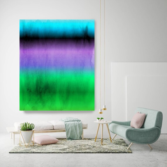 Abstract Minimalist Rothko Inspired 01-59, Green Blue Purple Abstract Canvas, Large Abstract Colorful Canvas Art Print by Irena Orlov