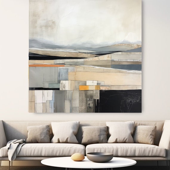 Neutral Color Accent Wall Art, Contemporary Landscape, Neutral landscape Painting, Minimalist Wall Art  Canvas Print, Early sunlight 4