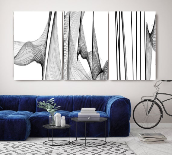 New Media Black and White TRIPTYCH canvas art prints-3 panels Stretched Canvas Wall Art Pair, Canvas Art Print, Abstract Black Wall Decor