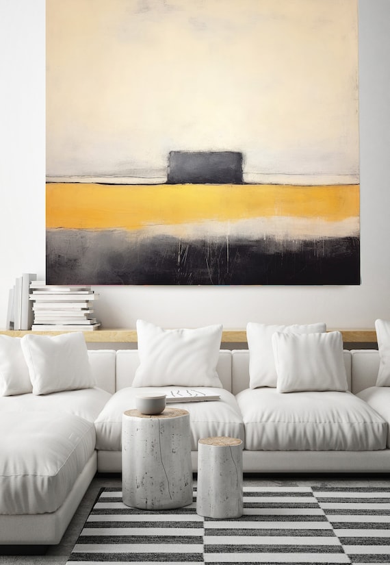 Moving about paths 3., Minimalist Landscape Painting, Yellow Black Landscape, Abstract Landscape Art, Landscape Canvas