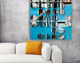 ORL-9306 Blue Shapes. Large Abstract Geometrical Canvas Art, Blue Industrial Abstract Wall Art Print up to 72"