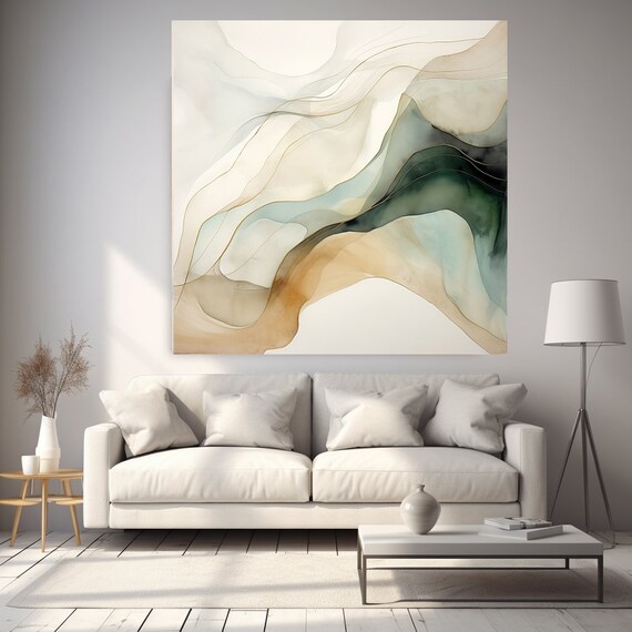 Abstract Green Splash 8, Contemporary watercolor art, Abstract Watercolor Green Orange Painting Print Canvas Print Painting Art