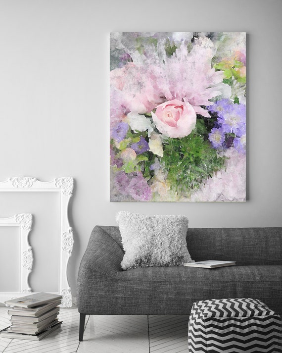 Rustic Pink Roses Vintage Flower Watercolors Painting Canvas Print Pink Flower Watercolors Painting Canvas Art Print up to 72"