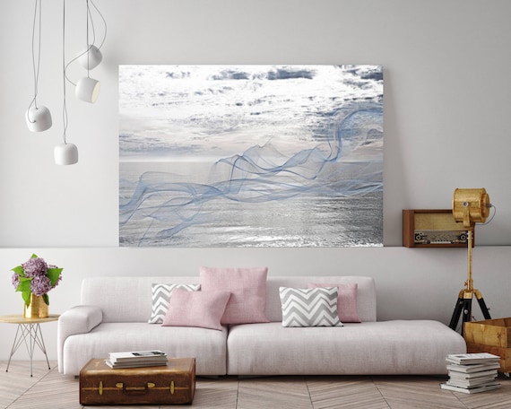 ORL-11587-7 Silver ocean breeze 3. Extra Large Contemporary Blue Canvas Art Print, Seascape Abstract Canvas Art up to 80"  by Irena Orlov