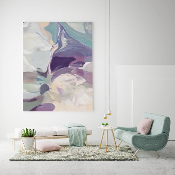 Purple Teal Abstract Painting, Abstract Painting, Contemporary Art, Purple Teal, Hand Painted extra large canvas print