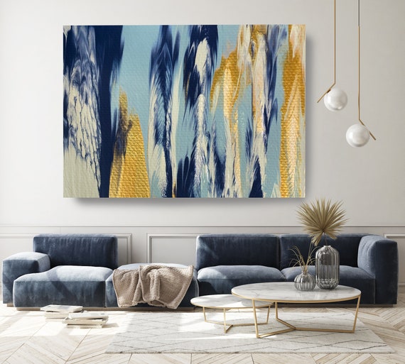 Gold Water Reflection 4, Turquoise Gold Blue Abstract Painting Modern Art Abstract Painting Extra Large Painting Abstract Canvas Print