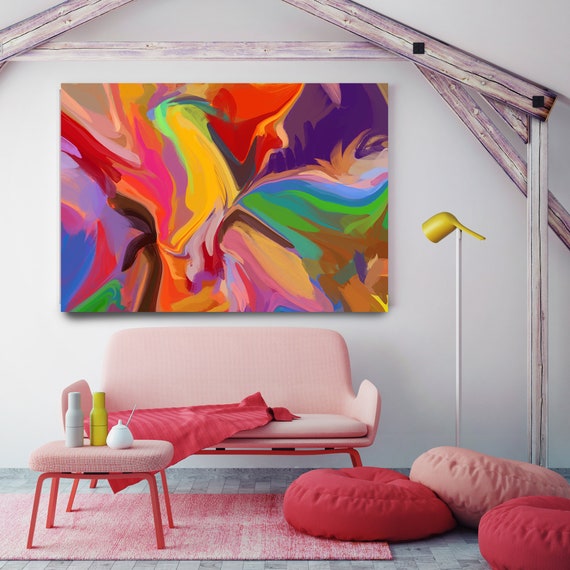 Game Painting, Vibrant Colorful Painting, Bright Multicolor Abstract Painting, Boho Painting Boho Chic Canvas Print, Flow Painting