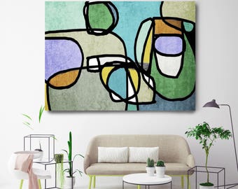 Vibrant Colorful Abstract-56. Mid-Century Modern Green Blue Canvas Art Print, Mid Century Modern Canvas Art Print up to 72" by Irena Orlov