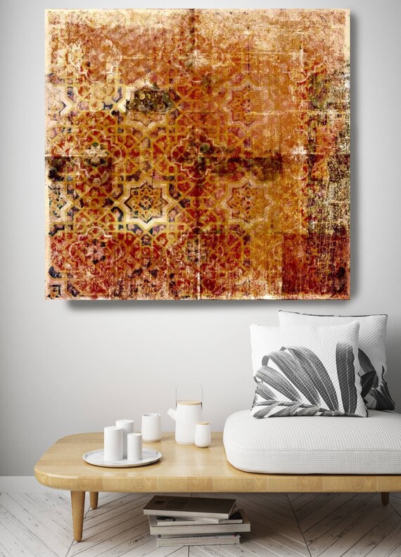 Antique Pattern. Rustic Brown Abstract Art, Wall Decor, Extra Large Abstract Colorful Contemporary Canvas Art Print up to 48" by Irena Orlov