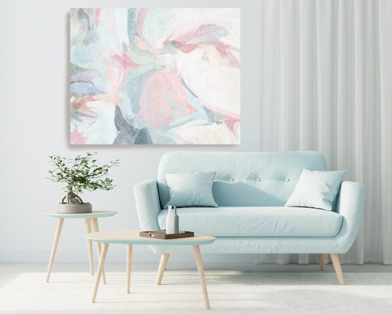 Pink Blue Blush Neutral Large Abstract Art, Abstract Canvas Print Large Modern Abstract Wall Art, Abstract Painting, Blush Spray 2
