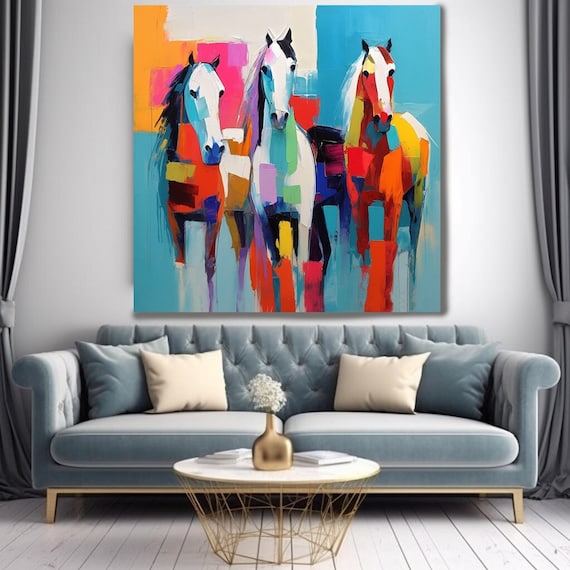 Abstract Colorful Horses, Horse Painting, Horse Art Horse Painting Impressionist Horse Painting Canvas Print Horse canvas Art Equestrian Art