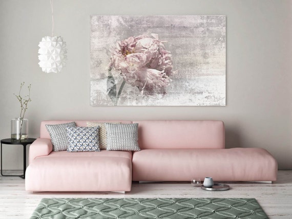 Romantic Peony Floral Painting Canvas Print | Farmhouse Wall Art | Botanical Wall Decor | Shabby Chic Peony Print | Cottagecore Wall Art