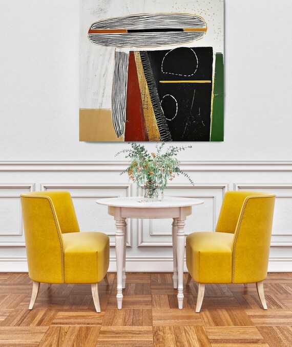 Formless Harmony-1, Black Yellow Canvas Print | Minimalist Abstract Painting | Yellow Black Abstraction Abstract  Art Abstract Canvas Print
