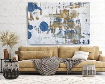 Fragment, White Gold Blue Abstract Painting  Modern Art Abstract Painting Extra Large Painting Extra Large Abstract Canvas Print