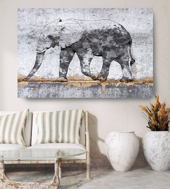 African Elephant Canvas Art Large Canvas, African Elephant Canvas Art Print, Black Rustic Elephant Wall Art Print up to 81" by Irena Orlov