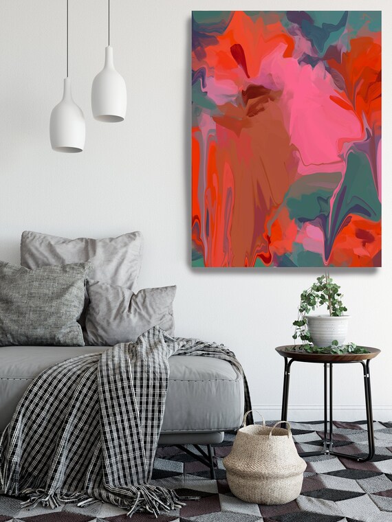 Toxic breath, Original Art, Red Green Abstract, Trending Now, Red Painting Extra large Acrylic Painting on Canvas, Print