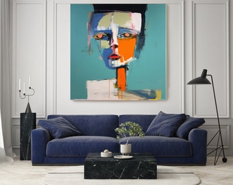 Colección abstracta de rostros humanos - HFC 38., Arte abstracto de retrato, pintura de rostro abstracto, retrato expresivo, abstracto colorido Lienzo