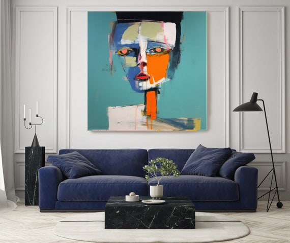 Human Faces Abstract Collection - HFC 38., Portrait Abstract Art, Abstract Face Painting Expressive Portrait Colorful Abstract Canvas Print