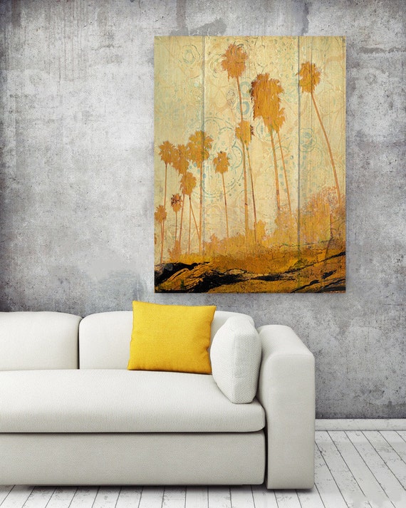 Palms on Beach. Extra Large Yellow Rustic Palms Fine Art Canvas Print up to 72", Tropical Wall decor Canvas Art by Irena Orlov