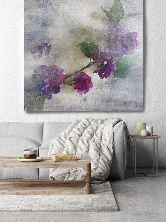 Purple Sensation 8. Rustic Floral Painting, Green Turquoise Lavender Rustic Large Floral Canvas Art Print up to 48" by Irena Orlov