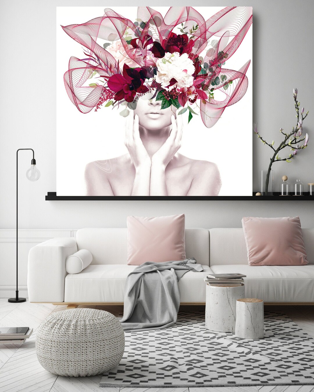 Buy Woman Floral Portrait, Flower Head Woman Canvas Print, Sexy Wall ...