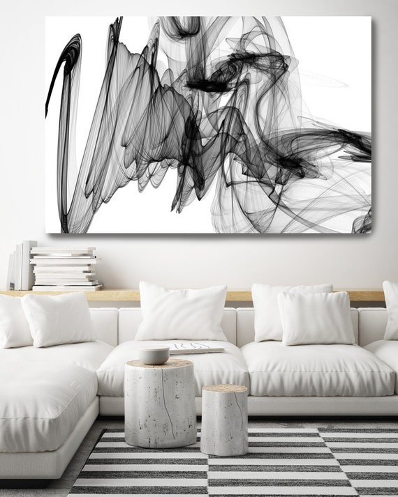 The Invisible World-Movement, 45H x 60W inch, Innovative ORIGINAL New Media Abstract Black And White Painting on Canvas Minimalist Art