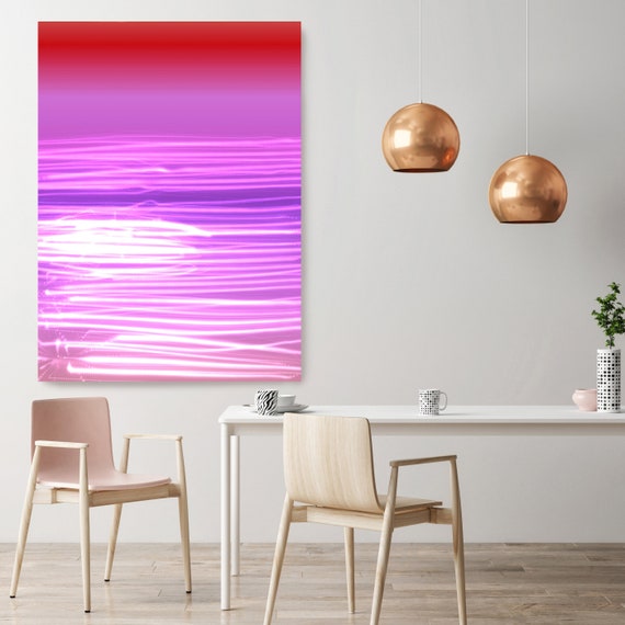 Mysterious Light 65-1, Neon Purple Red Light Lines Contemporary Wall Art, Extra Large New Media Canvas Art Print up to 72" by Irena Orlov