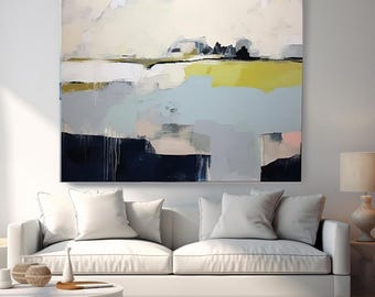 New Season 6. Huge Rustic Landscape Painting Canvas Art Print, Extra Large Green Beige Canvas Art Print, Landscape Painting, Scenic Art