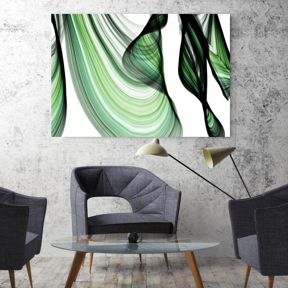 ORL-10287-10-37-2 BlueTech 2017-04-14. Unique Green Abstract Wall Decor, Large Contemporary Canvas Art Print up to 72" by Irena Orlov