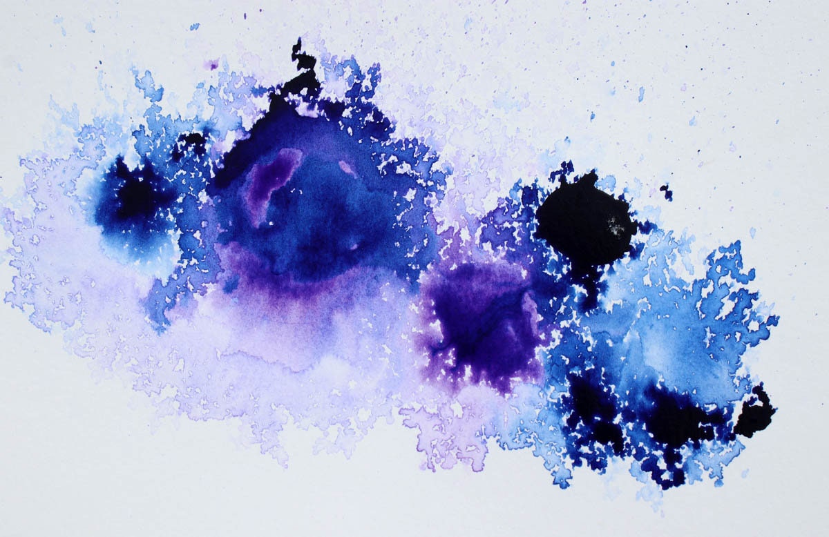 Blue Purple and White Watercolor abstract splash 1, Extra Large