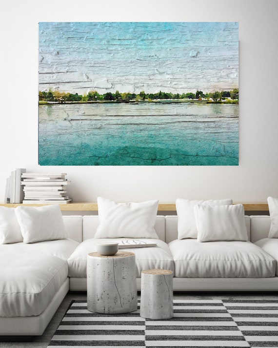 Morning's soft air, Beach Decor Coastal Wall Canvas Art, Blue Turquoise & White, Sea Canvas Print 80" by Irena Orlov