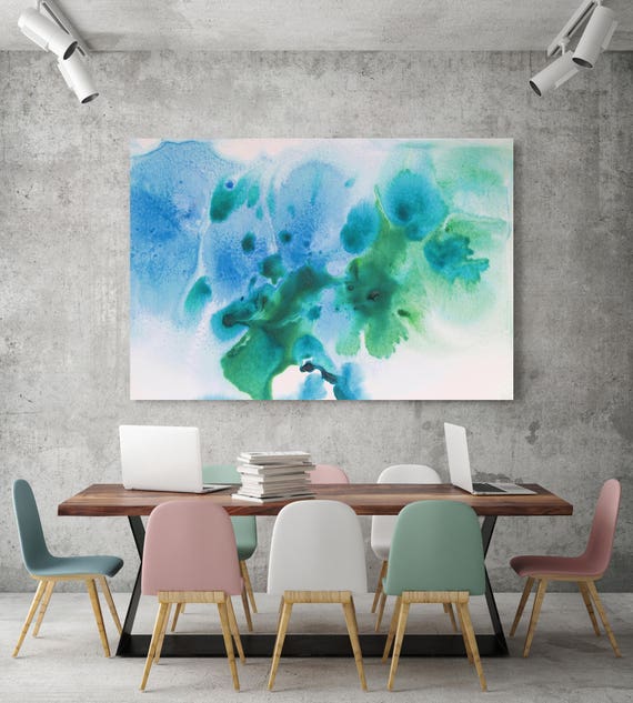 Watercolor Coastal Abstract 52. Watercolor Abstract Blue Green Canvas Art Print, Watercolor Painting Print up to 72" by Irena Orlov