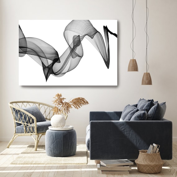 Black and White Abstract Art, Black Contemporary Canvas Art Print Modern Art Minimalist Print, Dynamic Movement-Gestural Abstraction 1103-10