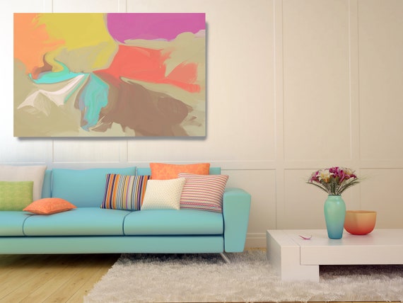 Abstract Painting, Abstract Vibrant Colorful Flow Artwork Canvas Art Print, Contemporary Flow Painting Large Canvas Print Spring Shadows