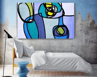 Vibrant Colorful Abstract-5-1. Mid-Century Modern Green Blue Canvas Art Print, Mid Century Modern Canvas Art Print up to 72" by Irena Orlov