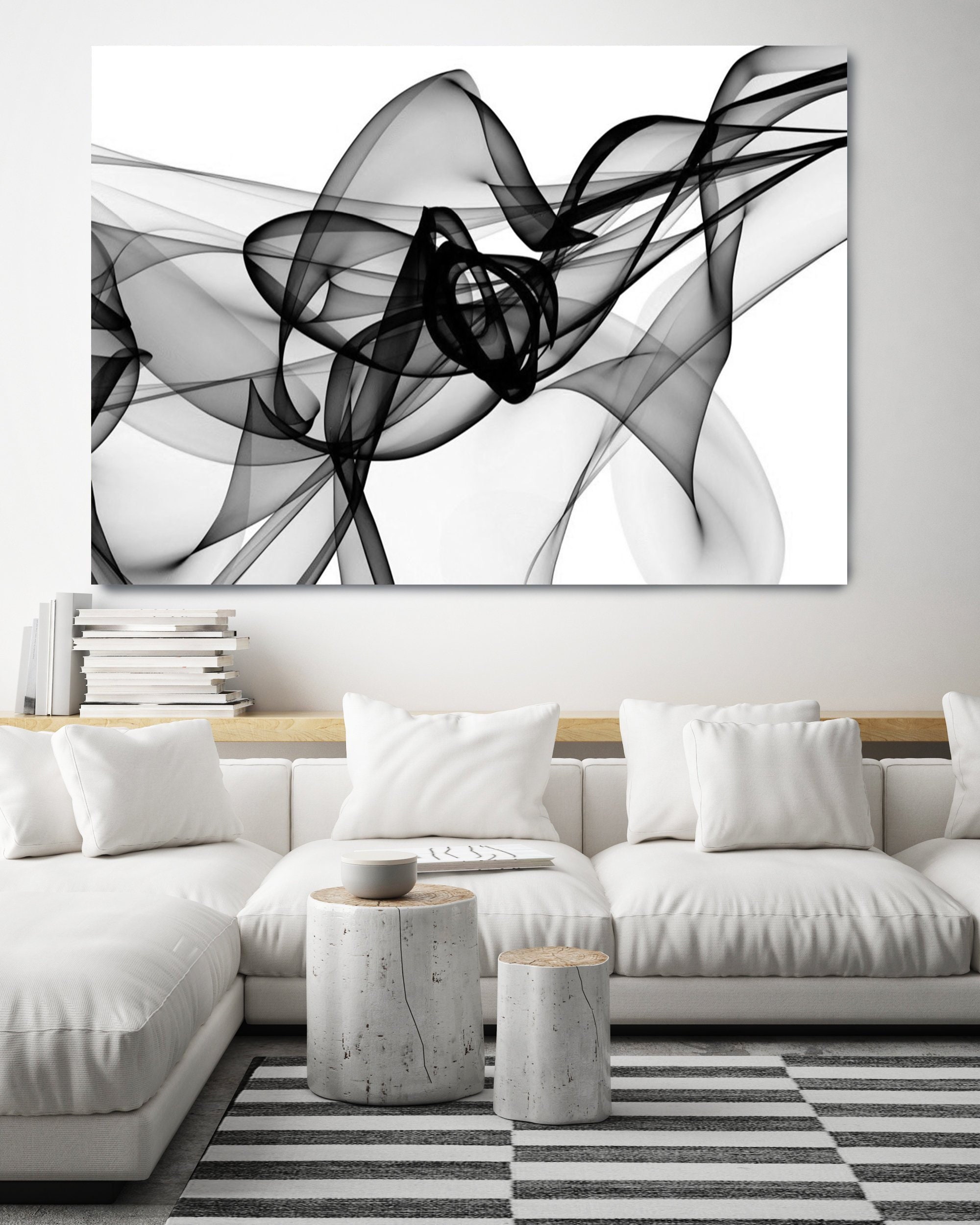 Black And White Wall Art Abstract Canvas Print Large