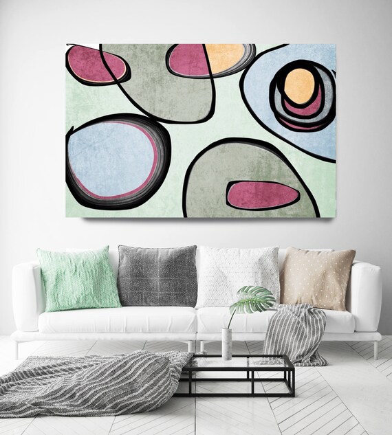 Vibrant Colorful Abstract-0-39. Mid-Century Modern Green Pink Canvas Art Print, Mid Century Modern Canvas Art Print up to 72" by Irena Orlov
