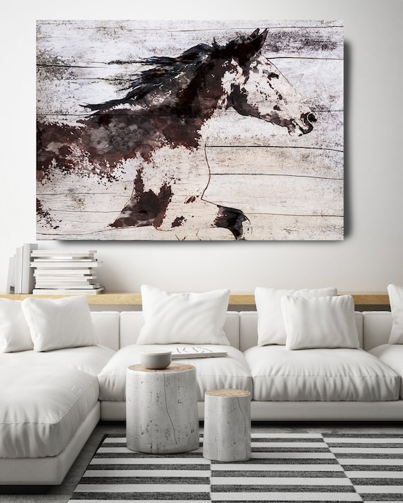 Horse Painting Brown Minimalist Horse Wall Art, Wild Running Horse, Horse Painting, Horse Race Horse Canvas Print Farmhouse Art Rustic Horse