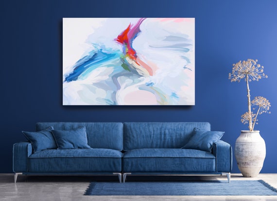 Breath, Blue Red Abstract Painting, Abstract Multicolor Painting, Abstract Canvas Art Print, Blue Red Minimalist Flow