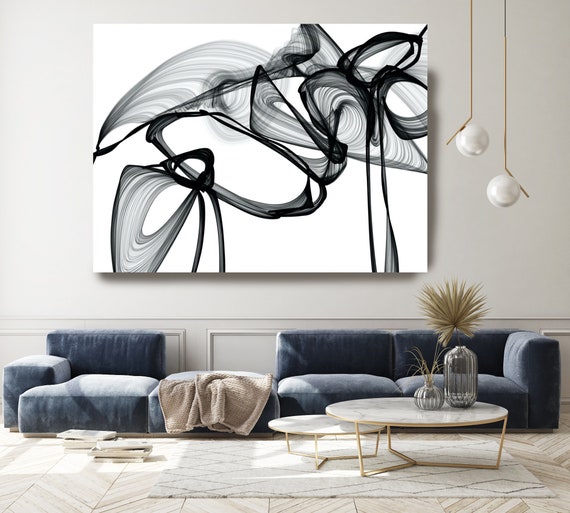 A moment in time 45H x 60W inch, Innovative ORIGINAL New Media Abstract Black And White Painting on Canvas Minimalist Art