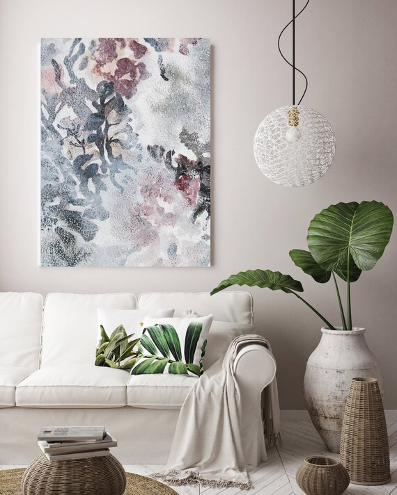 Washed out 10. Floral Painting, Pink White Floral, Washed Large Rustic Floral Canvas Art Print up to 72" by Irena Orlov