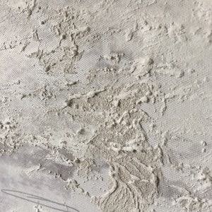 May include: Close-up of a textured, off-white canvas with raised, rough areas. The words "HAND TEXTURED OPTION" are in red at the top. The artwork has a signature in the lower left corner.